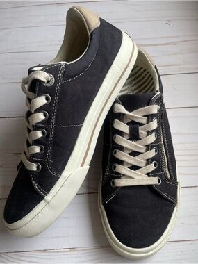 Women’s Taos Z SOUL side zip canvas sneakers black ivory everyday shoe 7.5